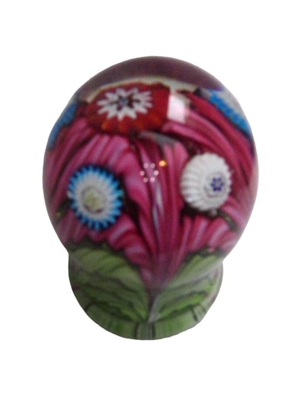 Fratelli Toso Murano Paperweight Globe Green Red Ribbons Millefiori Flower - Picture 3 of 11